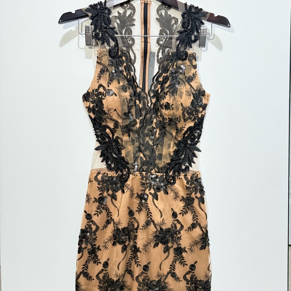 Lace Over Nude Backless Dress